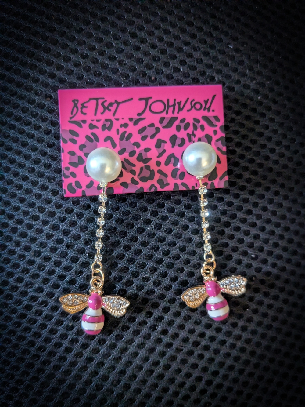 Betsey Johnson Pink Pearl Bee Drop Earrings